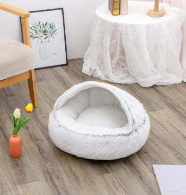 2 en 1 Lit pour chien et chat Lit d'hiver pour animaux de compagnie Lit rond en peluche Lit chaud Maison douce longue en peluche Produits pour animaux de compagnie