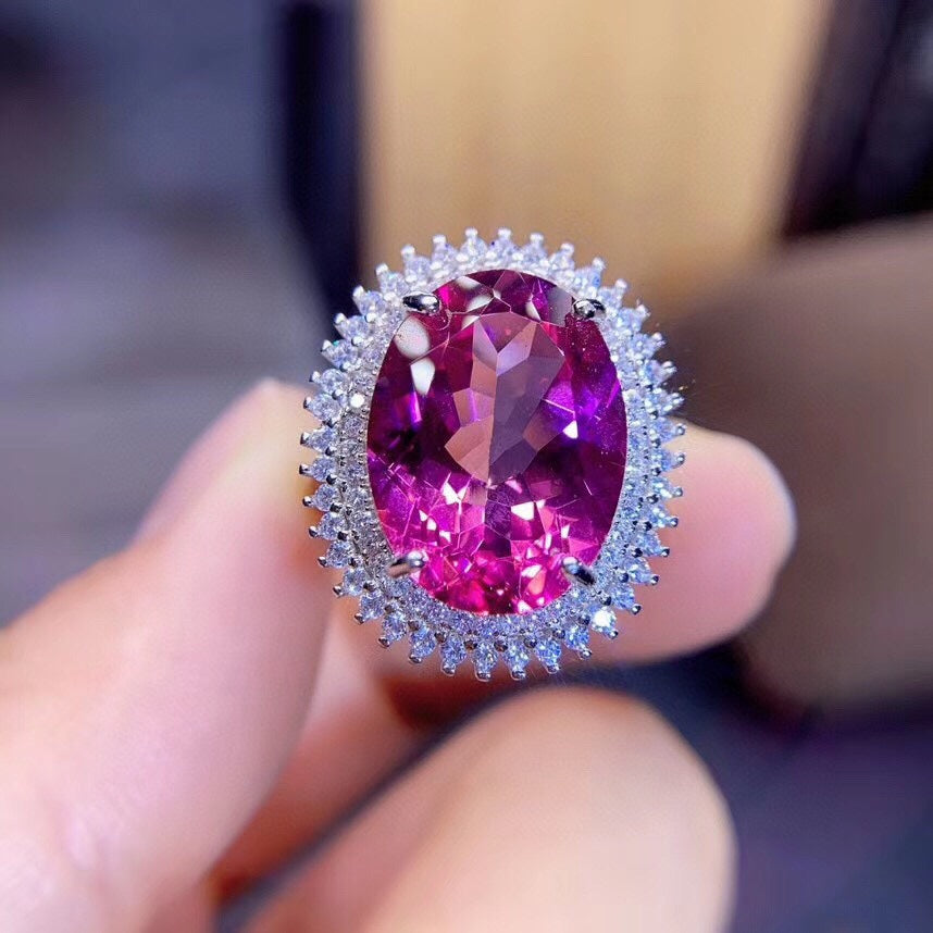Natürlicher Topas Ring Dame Sterlingsilber eingelegt Übergröße Ringfläche