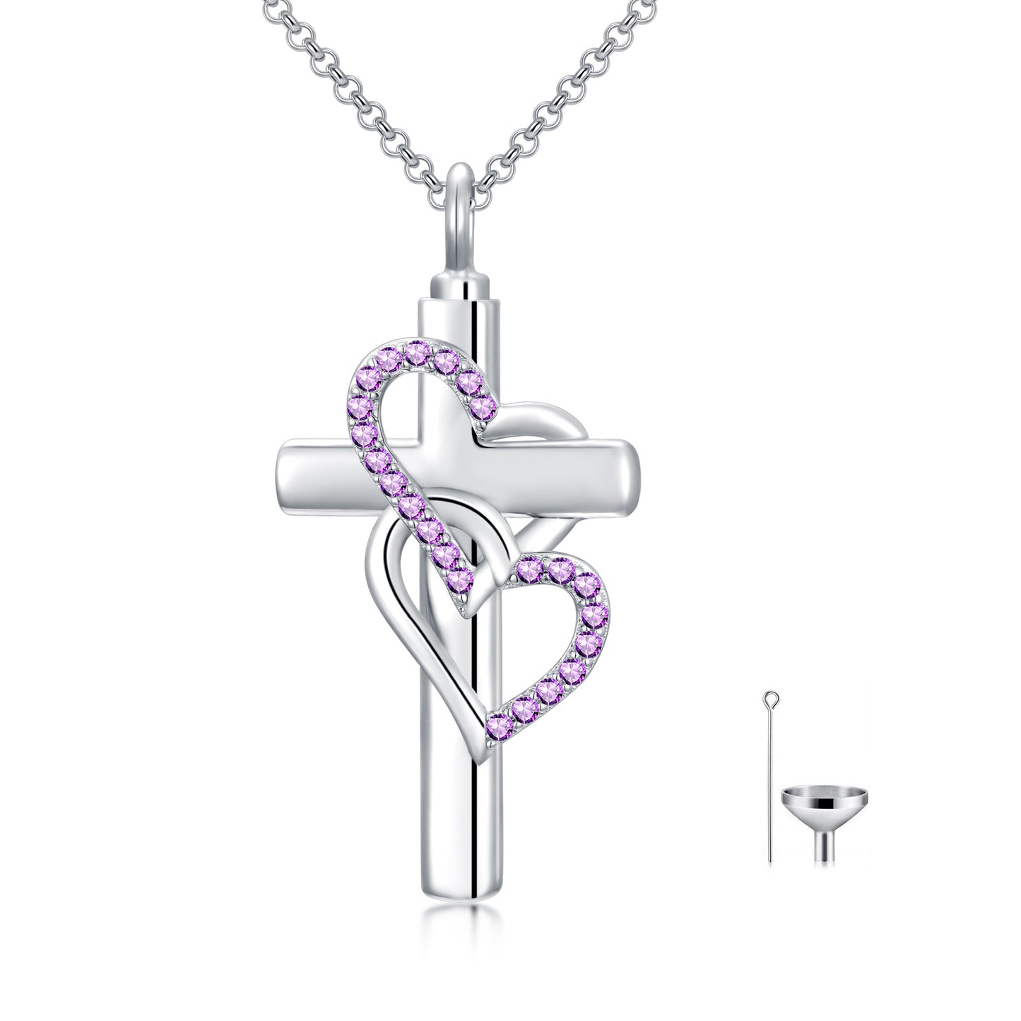 Elegant 925 Sterling Silver Cross Urn Necklace For Ashes Heart Memori