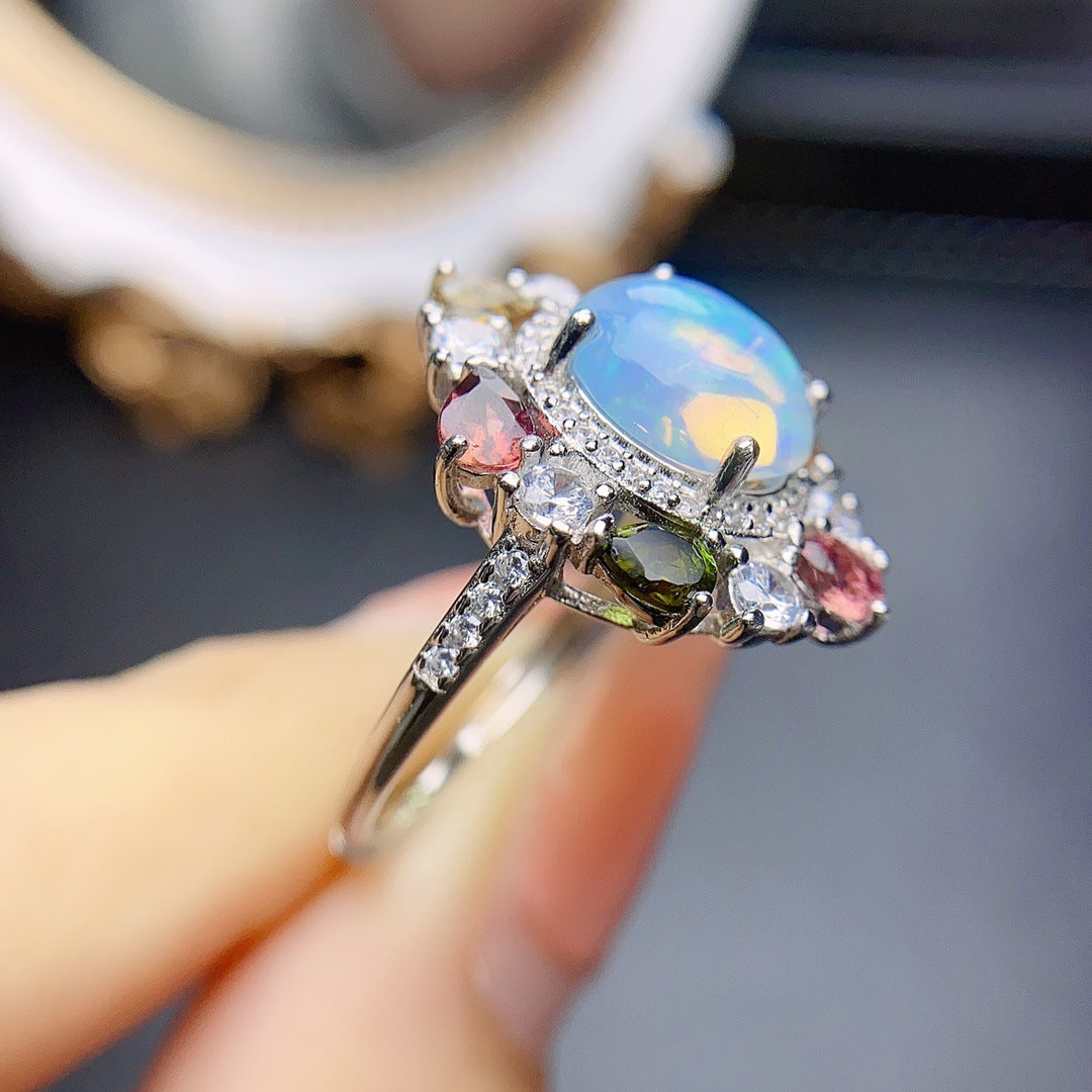 S925 Silver Inlaid Main Stone Opal Ring