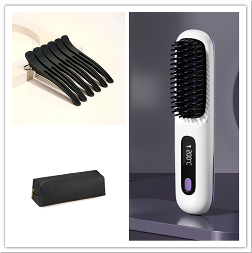 Trendy 2 In 1 Straight Hair Comb Wireless Hair Straightener Brush Hai