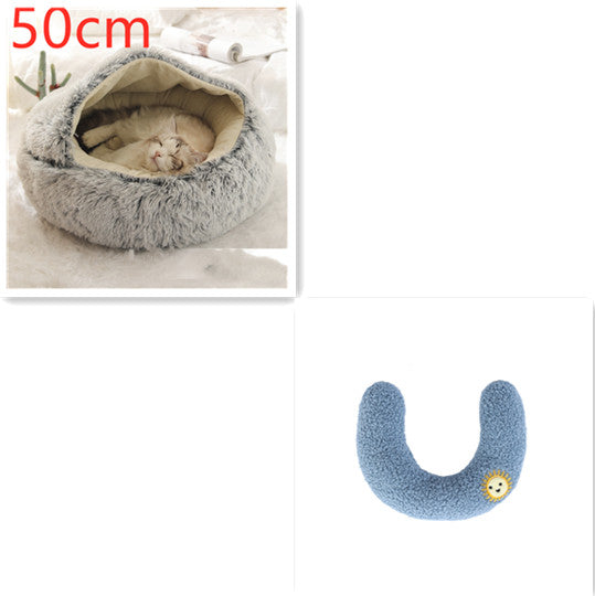 2 en 1 Lit pour chien et chat Lit d'hiver pour animaux de compagnie Lit rond en peluche Lit chaud Maison douce longue en peluche Produits pour animaux de compagnie