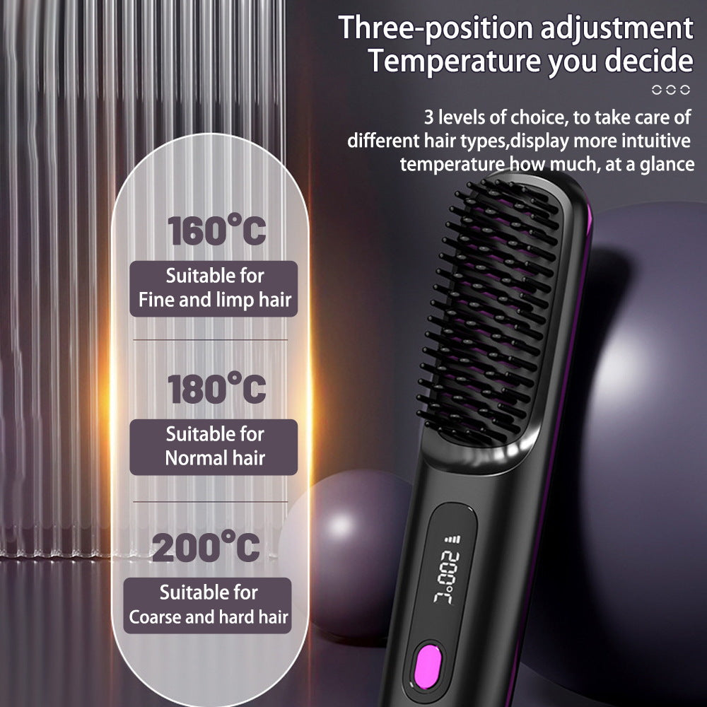 Trendy 2 In 1 Straight Hair Comb Wireless Hair Straightener Brush Hai