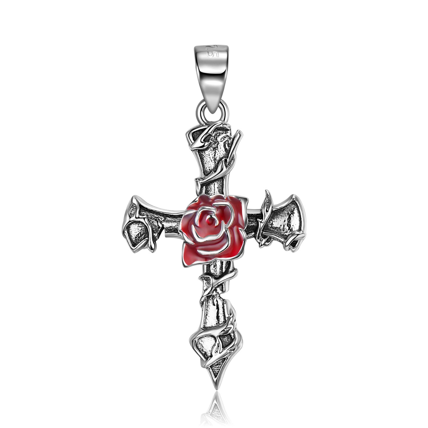 S925 Sterling Silver Jewelry Thorn Rose Cross Necklace