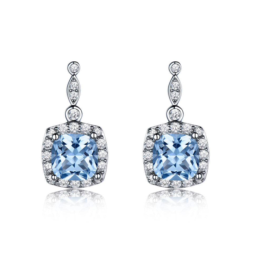 Halskette aus 925er Sterlingsilber, hellblauer Topas, vierteiliges Set