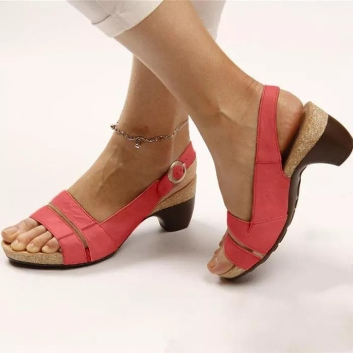 Knöchelriemen Sandalen Sommer Low Heel Peep Toe Schuhe Damen