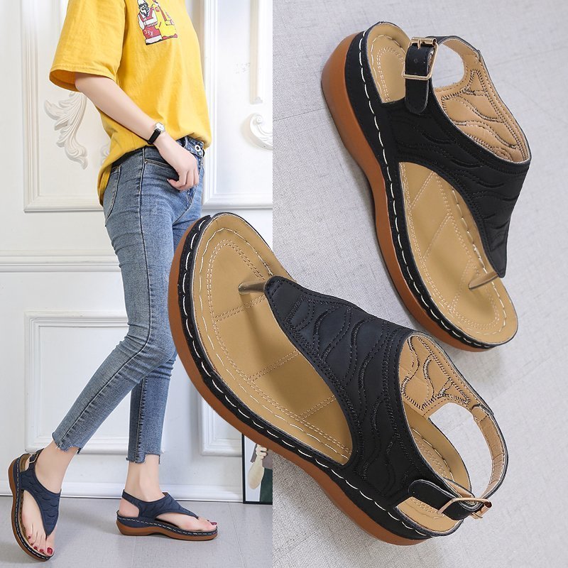 Lässige Sandalen Damen Keilabsatz Einfarbig Flip Flop Sandalen