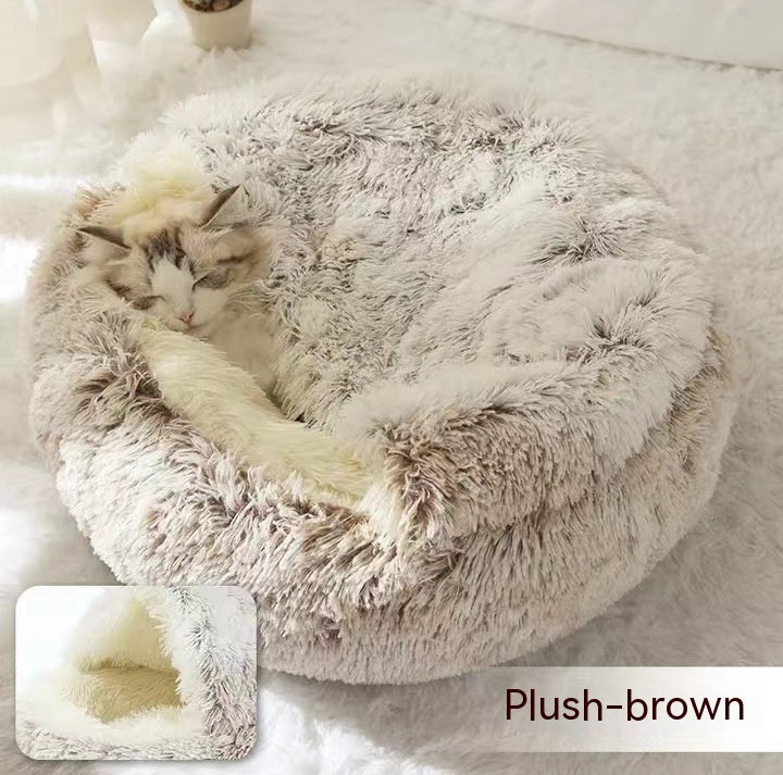 2 en 1 Lit pour chien et chat Lit d'hiver pour animaux de compagnie Lit rond en peluche Lit chaud Maison douce longue en peluche Produits pour animaux de compagnie