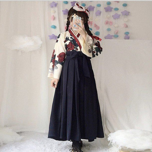 Chinese Style Girl With Collar Skirt And Hanfu Student Costume