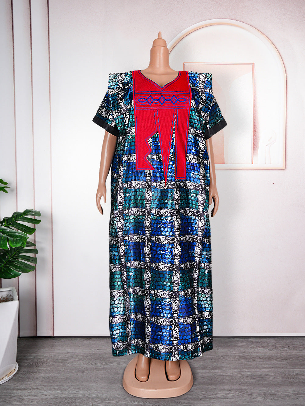Stylish Plus Size Printed Dress Women'S Embroidery Muslim Robe for Ev