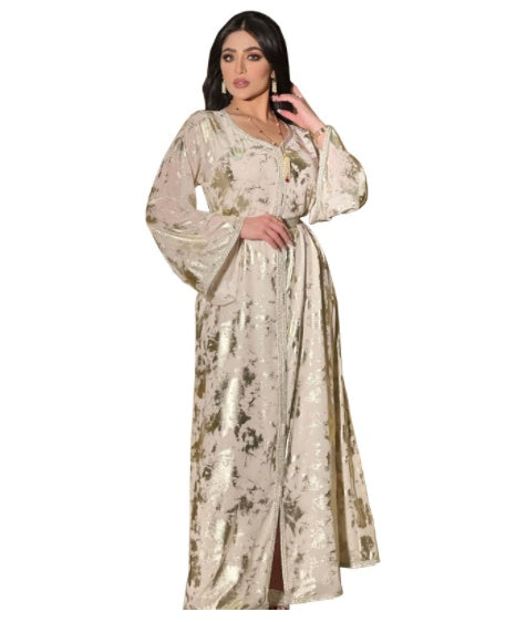 Muslimischer Bronzing-Bademantel, zweiteiliges Damenkleid mit Gürtel