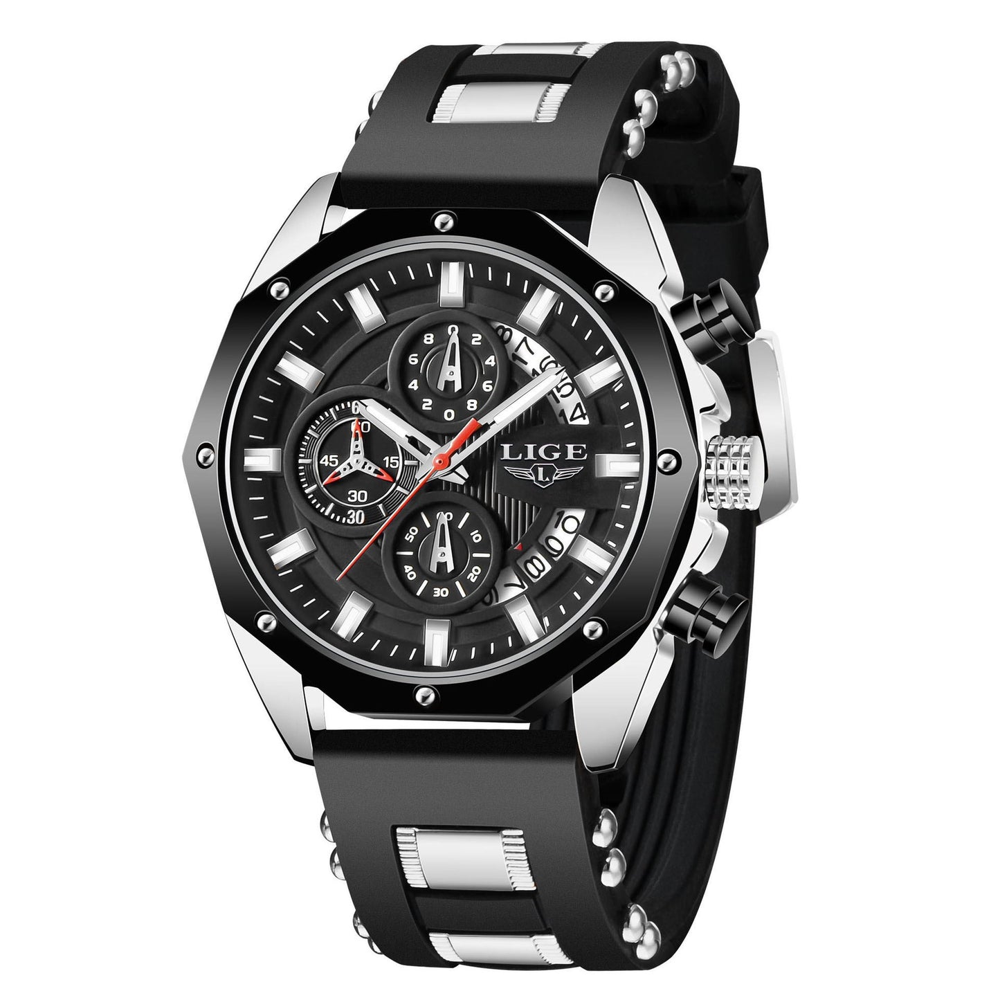 Herrenuhren Top Marke Luxus Silikon Sportuhr Herren Quarz Datum Uhr Wasserdichte Armbanduhr Chronograph
