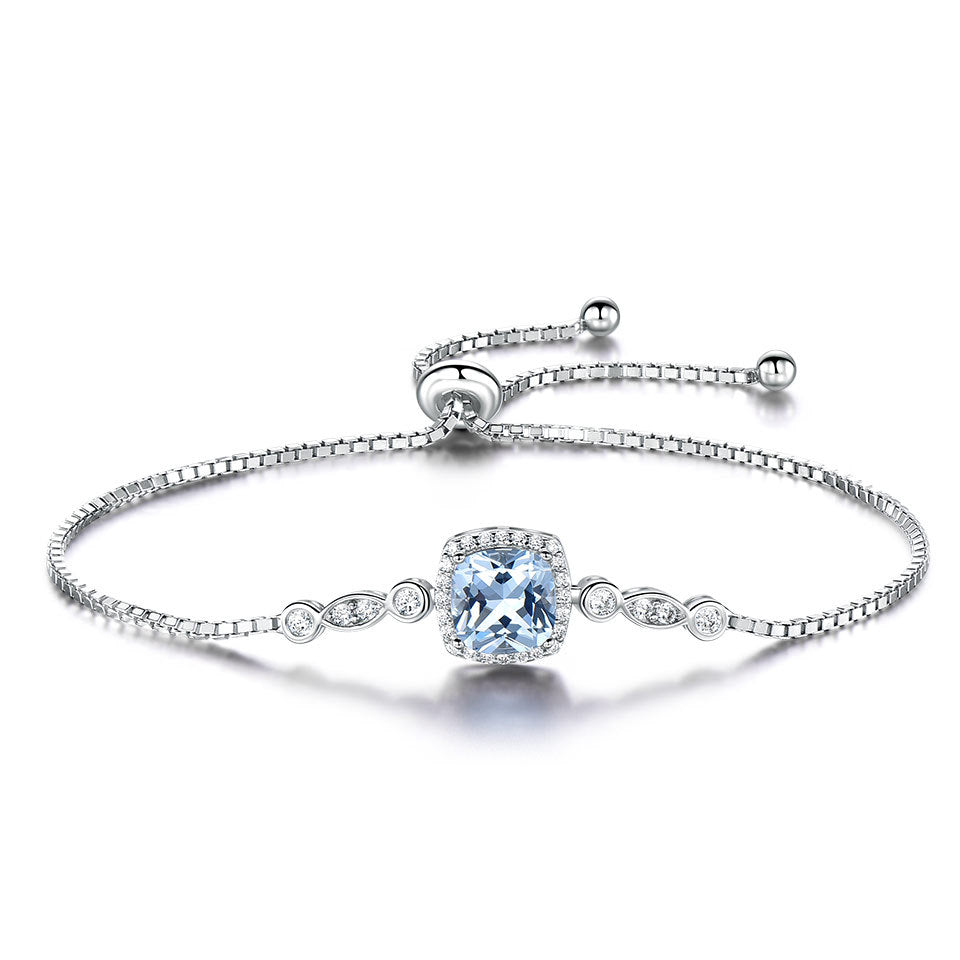 Halskette aus 925er Sterlingsilber, hellblauer Topas, vierteiliges Set