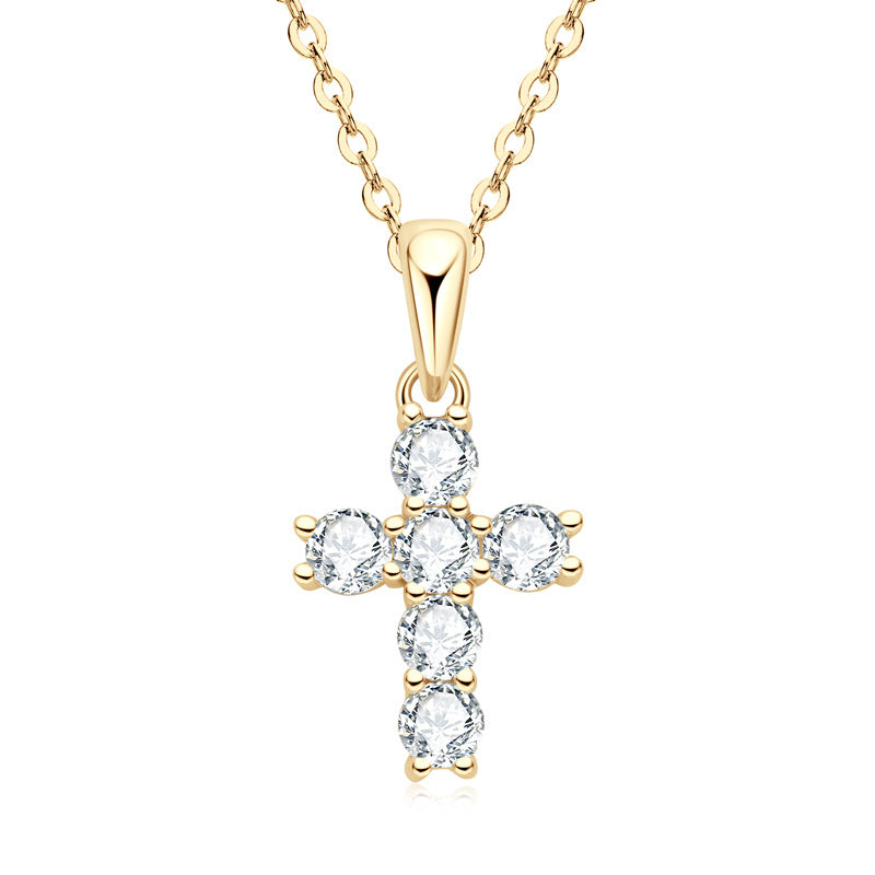 925 Sterling Silver Diamond Cross Necklace for Women