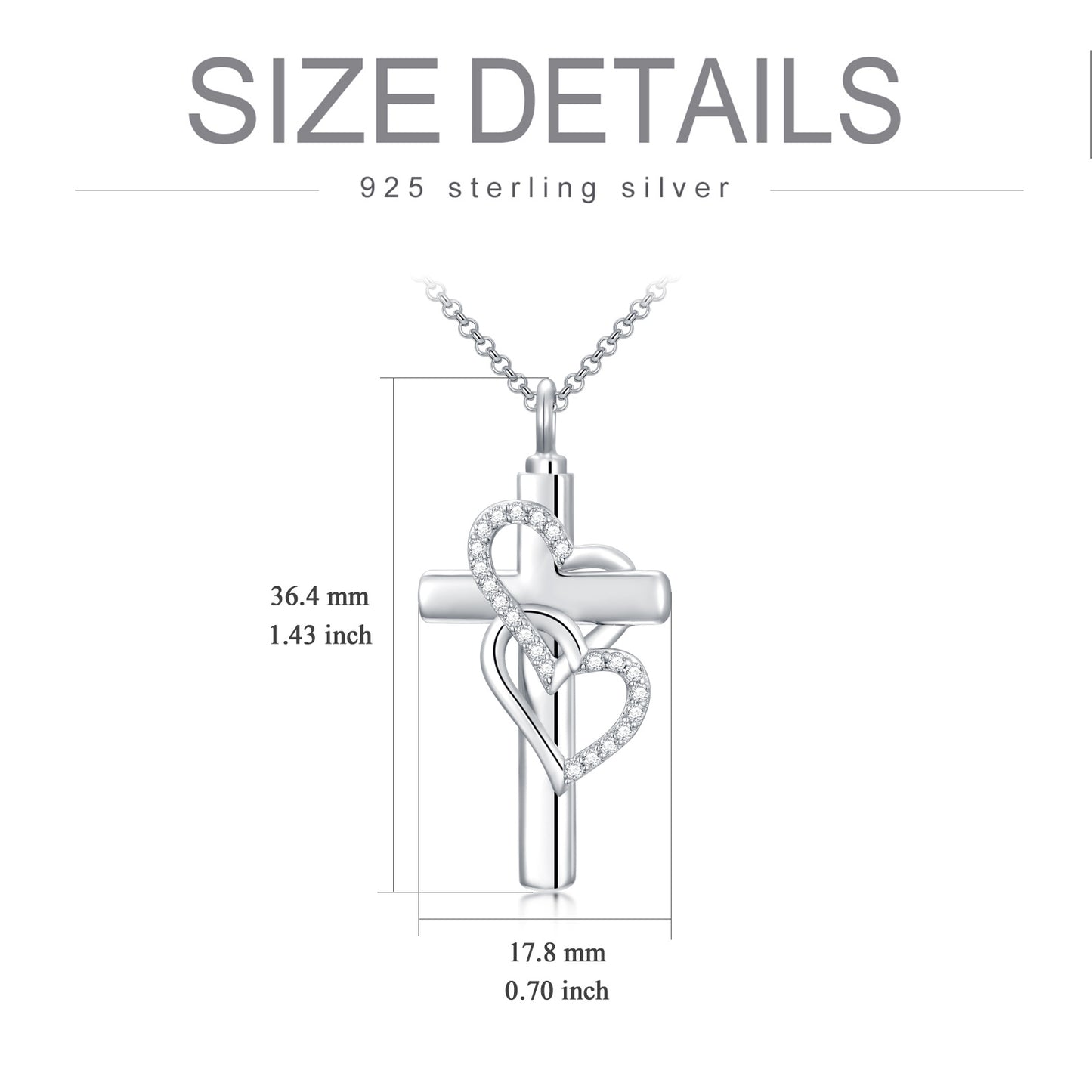 Elegant 925 Sterling Silver Cross Urn Necklace For Ashes Heart Memori