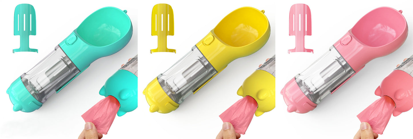 Bouteille d'eau pour animaux de compagnie, gamelle, rangement de sacs poubelles, portable pour voyage en extérieur, bouteille d'eau 3-en-1 pour chien