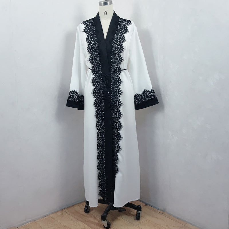 Stylish Muslim Women'S Lace Dress Cardigan Robe for Everyday Wear