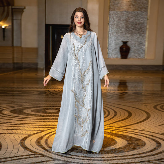 Stylish Muslim Robe Sequined Embroidery Dress for Everyday Wear