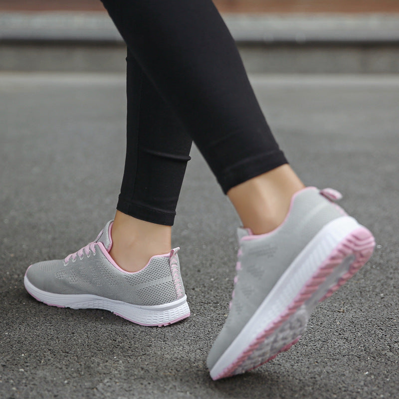 grey white with pink laces Women's fashion sneakers with chunky sole - perfect with jeans or dresses