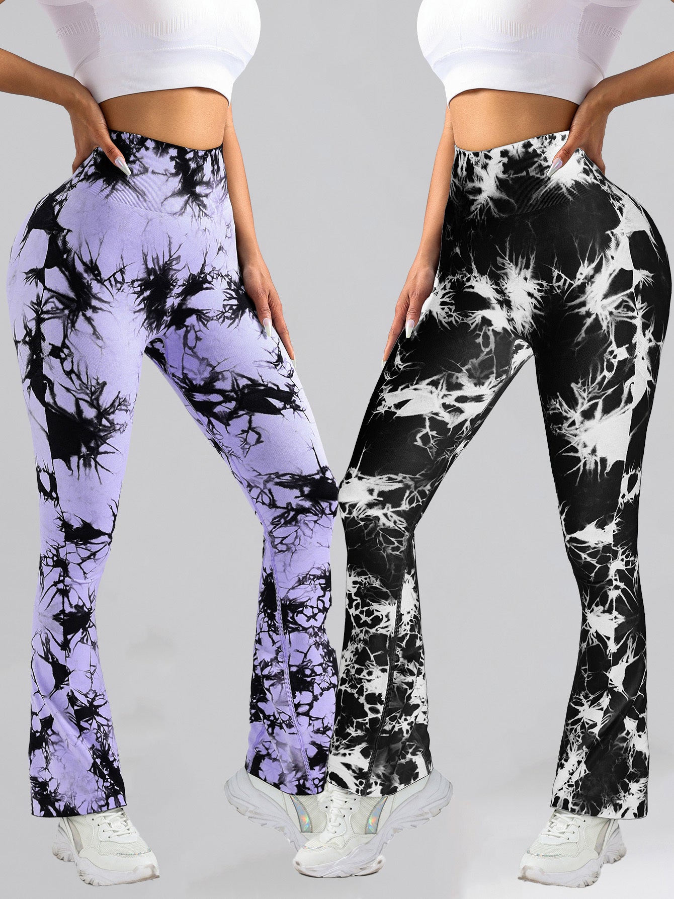 2er-Pack Batik-Leggings mit hoher Taille, ausgestellt, Po-Lifting, Fitness, Sport, Yoga, Schlaghosen für Damen, Workout-Leggings für Damen, nahtlose Leggings zum Kneten des Po-Liftings