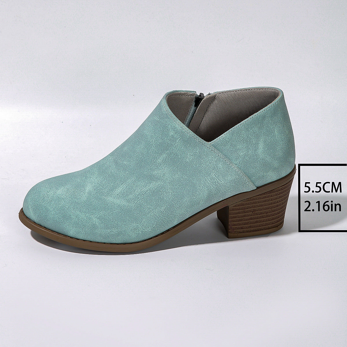 Stiefeletten mit klobigem Absatz und runder Spitze und seitlichem Reißverschluss-Design, modische kurze Stiefel für Damen im Herbst und Winter