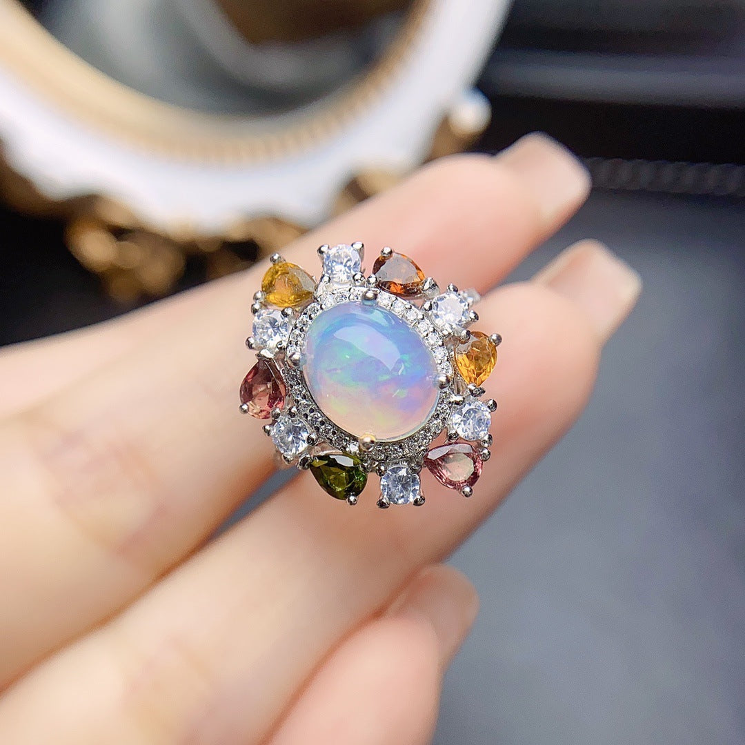 S925 Silver Inlaid Main Stone Opal Ring