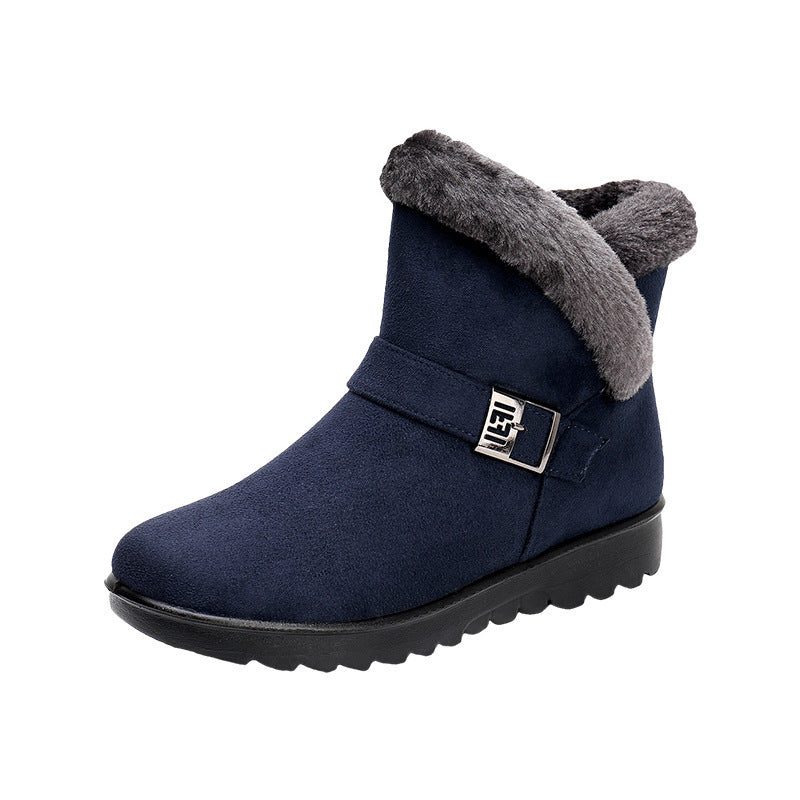 Winterstiefel Damen Warm Plüsch Schneestiefel Reißverschluss Komfort Flats Schuhe