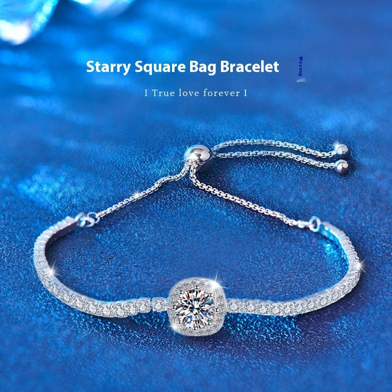 Bracelet en argent sterling 925 avec moissanite étoilée