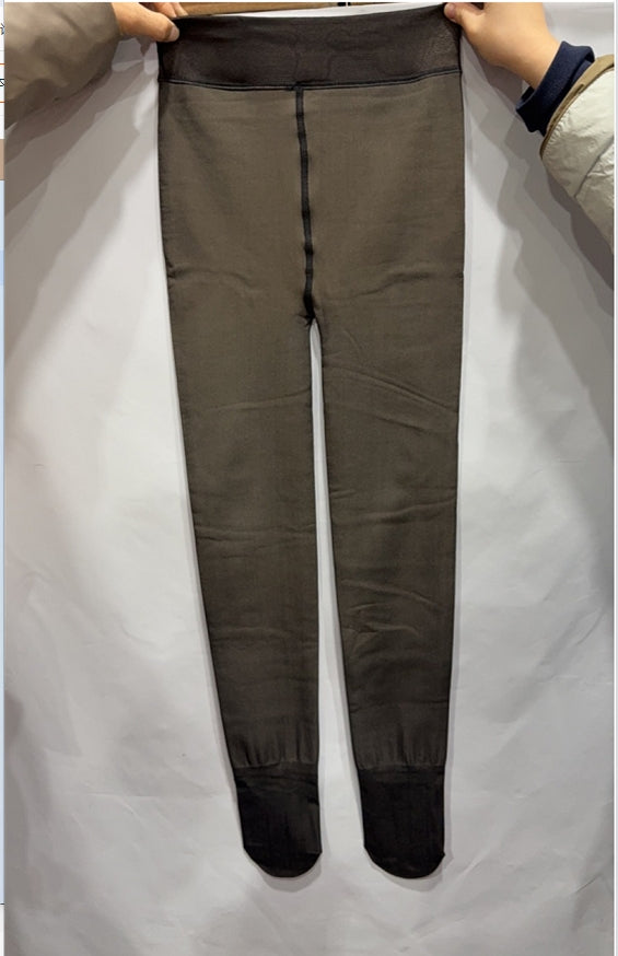 One-line True See-through Leggings Fleece-lined Warm Women's Outer Wear Pantyhose