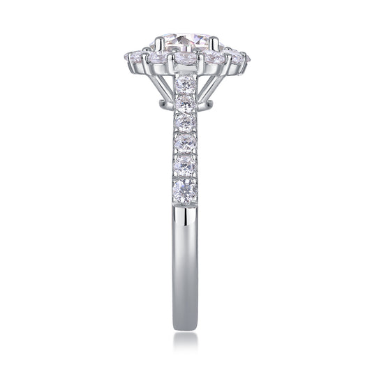 Luxuriöser, modischer Ehering mit großem Diamanten und Moissanit-Silberring 