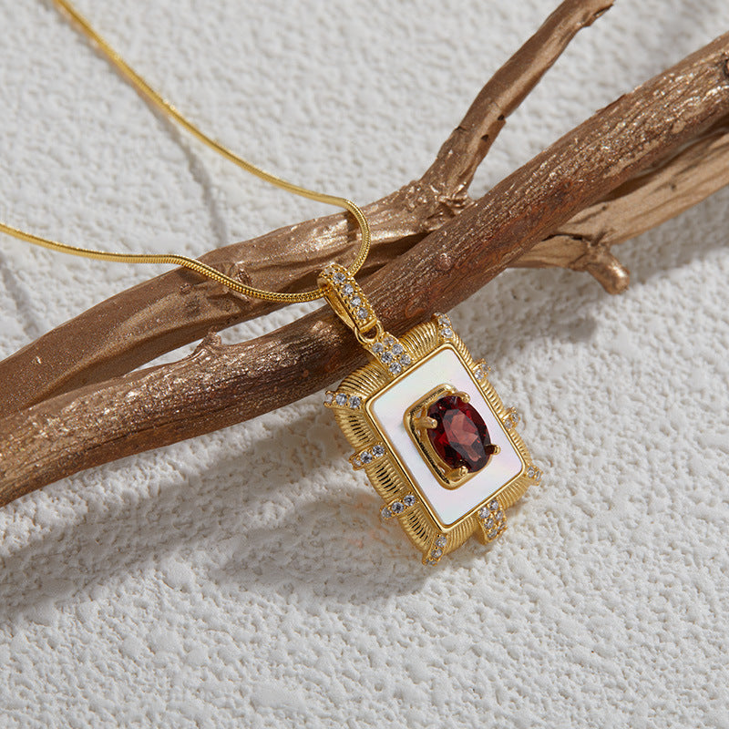 925 Sterling Silver Inlaid Natural Gemstone Necklace