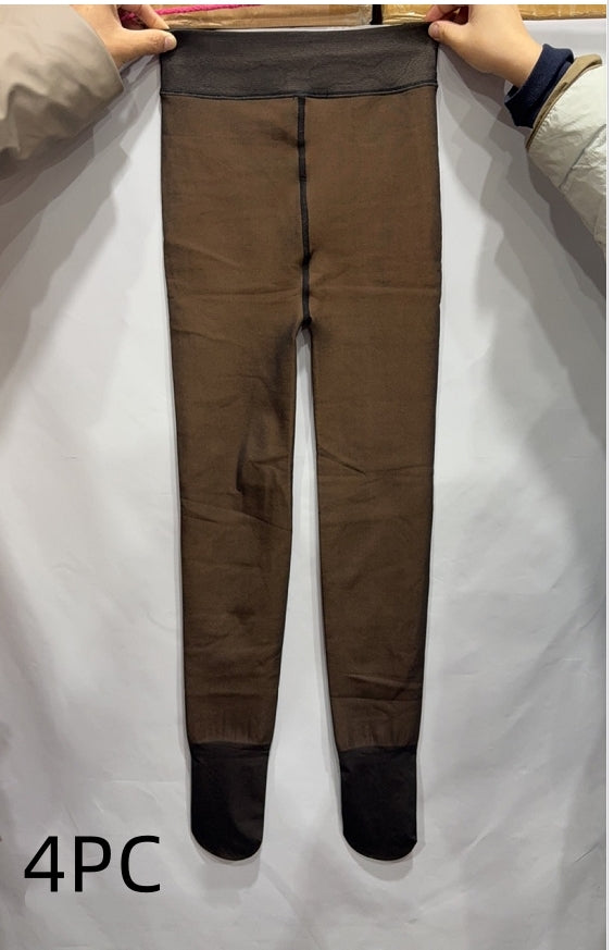 One-line True See-through Leggings Fleece-lined Warm Women's Outer Wear Pantyhose