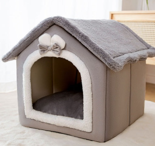 Niche pliable pour chien, lit pour chat, villa d'hiver, chenil, niche amovible, nid chaud, grotte fermée, canapé, fournitures pour animaux de compagnie