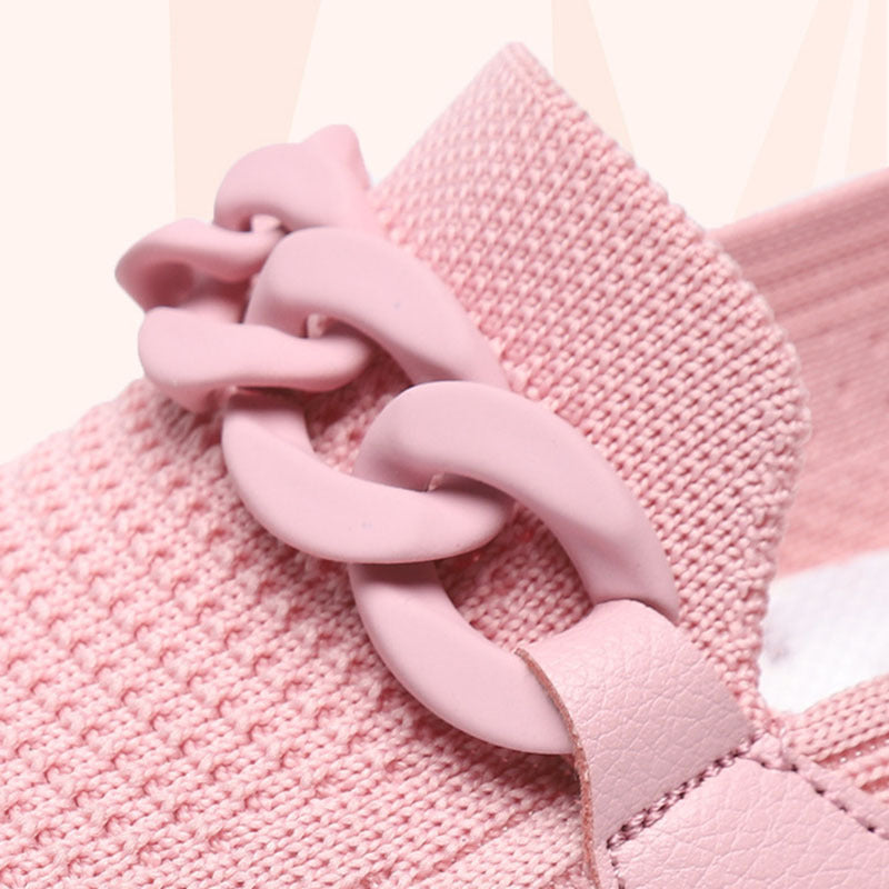 Flache Schuhe mit Kette für Damen, bequeme Slip-On-Schuhe mit runder Spitze