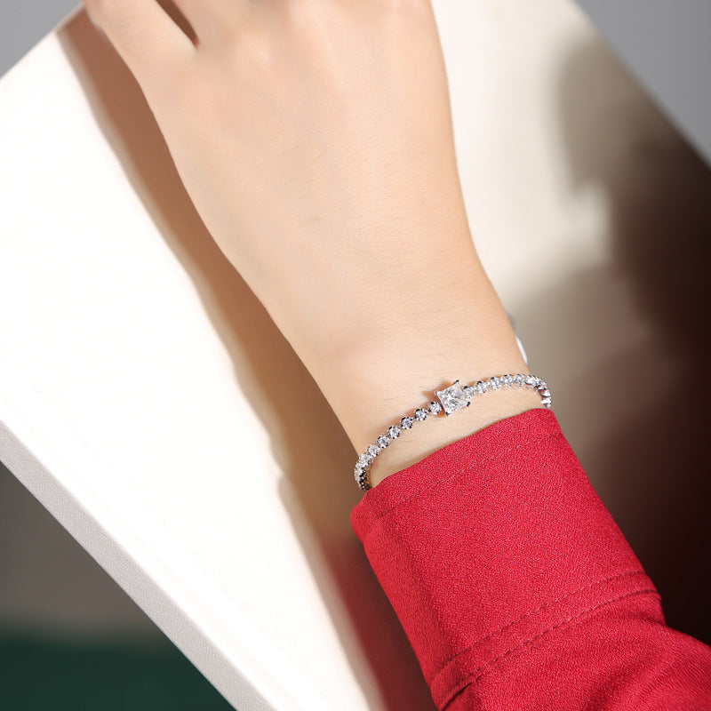 Bracelet S925 Silver Inlay Moissanite Rubik'S Cube
