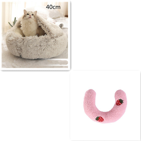 2 en 1 Lit pour chien et chat Lit d'hiver pour animaux de compagnie Lit rond en peluche Lit chaud Maison douce longue en peluche Produits pour animaux de compagnie