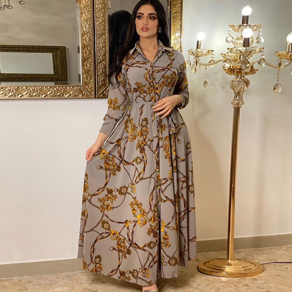 Robe à lacets vintage pour femme avec imprimé oriental musulman