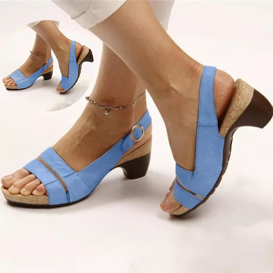 Knöchelriemen Sandalen Sommer Low Heel Peep Toe Schuhe Damen