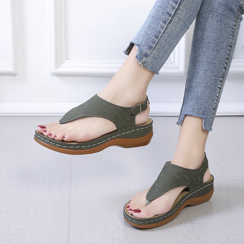 Lässige Sandalen Damen Keilabsatz Einfarbig Flip Flop Sandalen
