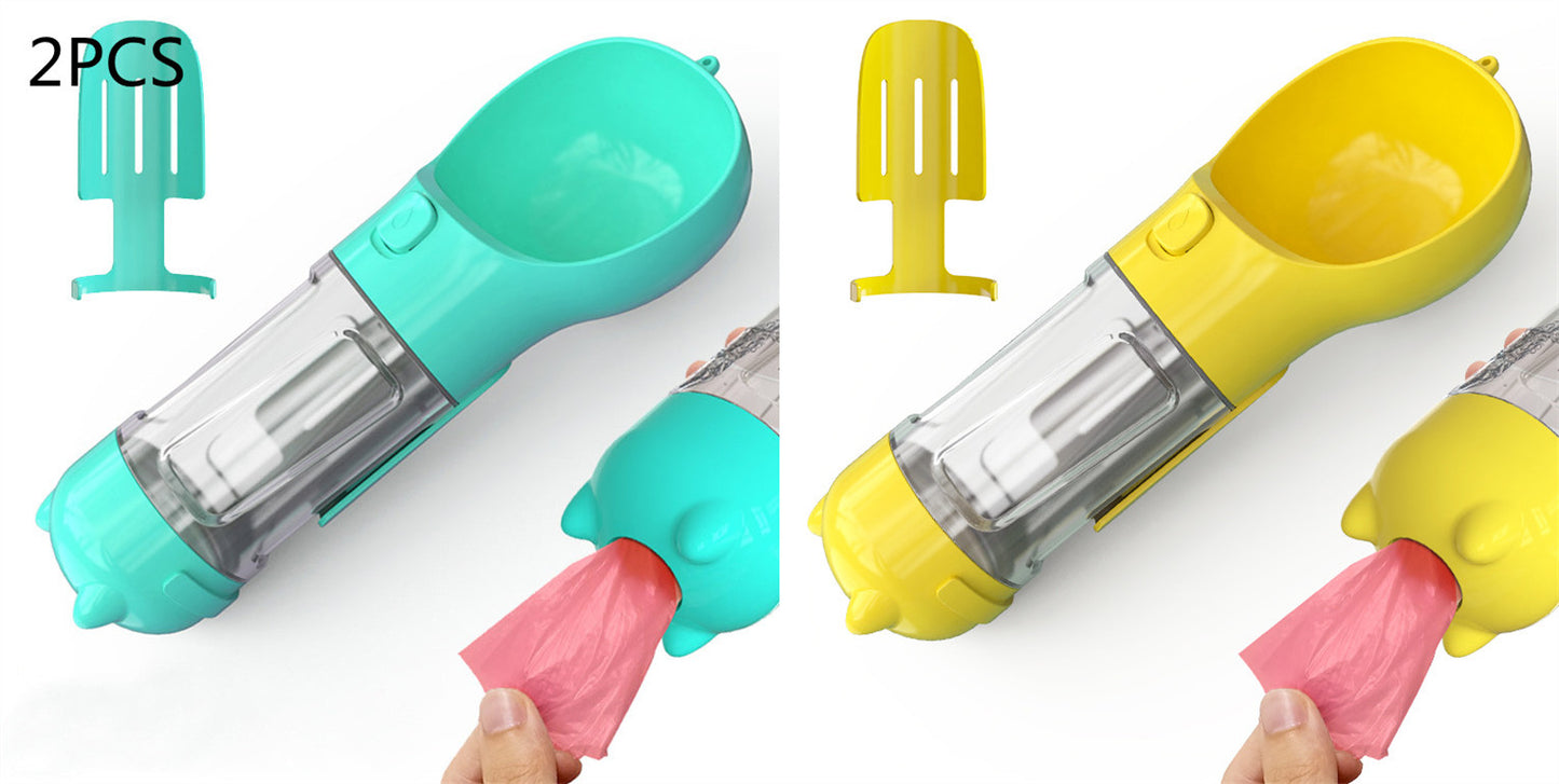 Bouteille d'eau pour animaux de compagnie, gamelle, rangement de sacs poubelles, portable pour voyage en extérieur, bouteille d'eau 3-en-1 pour chien