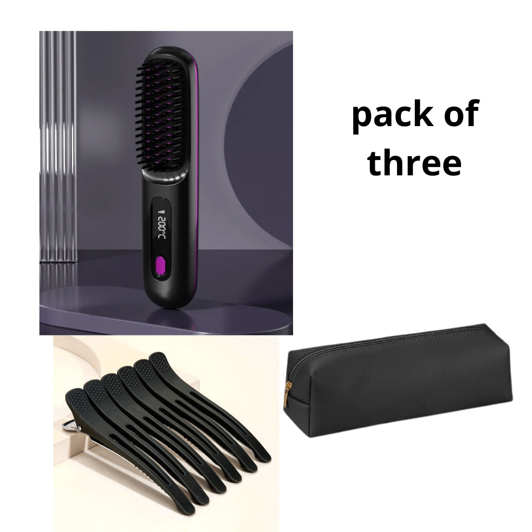 Trendy 2 In 1 Straight Hair Comb Wireless Hair Straightener Brush Hai