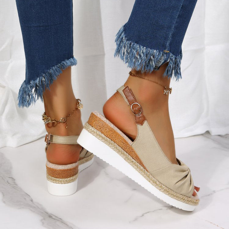 Schleife Schuhe Sommer Peep Toe Plateau Sandalen Schnalle Tägliche Freizeitschuhe