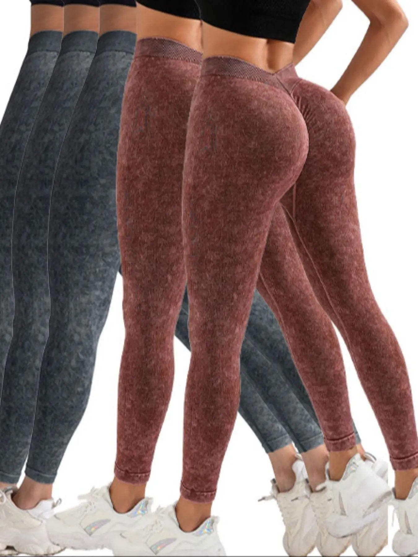 5er-Pack V-Rücken Scrunch Butt Workout-Leggings, Nahtlose Yoga-Leggings für Damen im Fitnessstudio, Aktive Yoga-Hosen mit hoher Taille, Yoga-Leggings mit hoher Taille